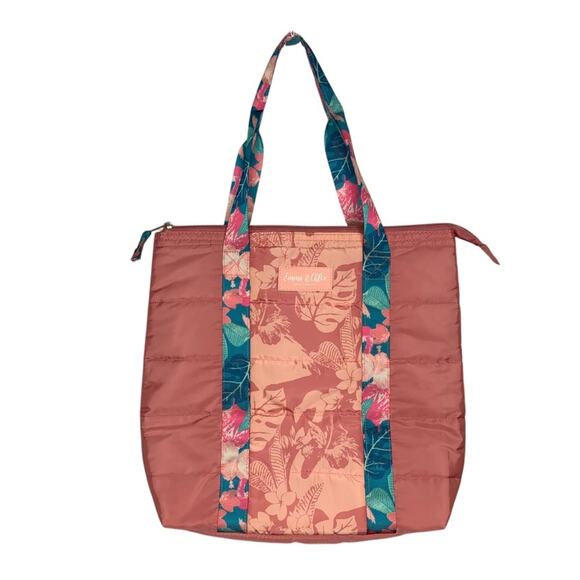 Emma & Chloe NWOT Quilted Totes Pink with Floral Print Straps Zipper Closure - Picture 4 of 8